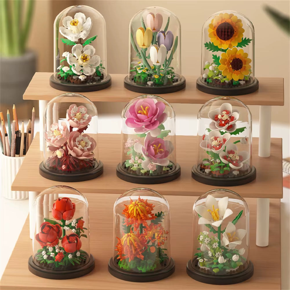 Eternal Flower Bouquet Bonsai Potted Plant Micro Building Blocks Model Home Decoration Toy for Kid Birthday Gift