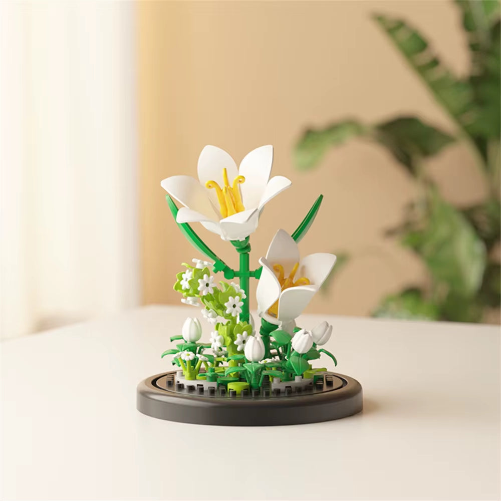 Eternal Flower Bouquet Bonsai Potted Plant Micro Building Blocks Model Home Decoration Toy for Kid Birthday Gift