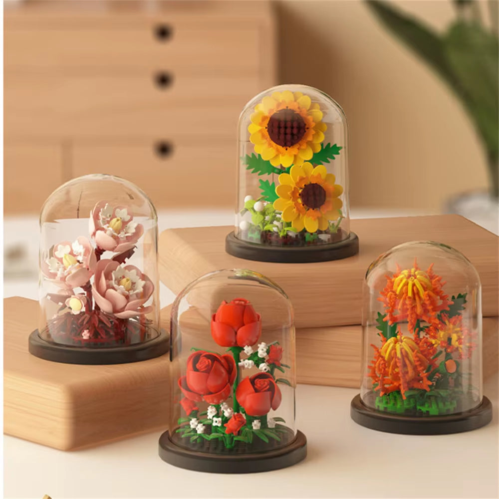 Eternal Flower Bouquet Bonsai Potted Plant Micro Building Blocks Model Home Decoration Toy for Kid Birthday Gift