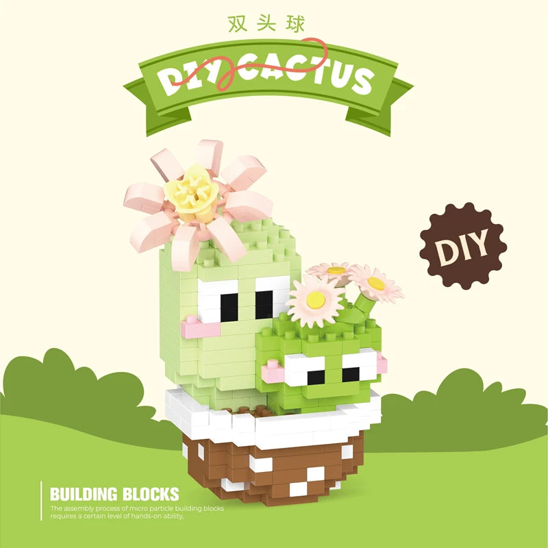 New Product Simulation Succulents, Cactus Building Blocks, Flowers, DIY Educational Assembling Toys, Potted Plant Decorations