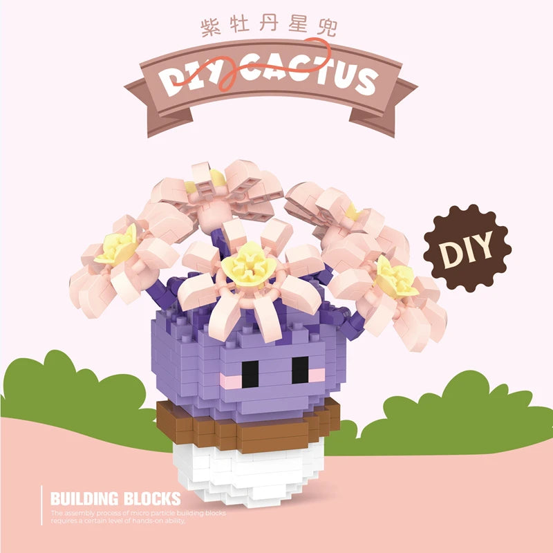 New Product Simulation Succulents, Cactus Building Blocks, Flowers, DIY Educational Assembling Toys, Potted Plant Decorations
